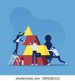 Business team connect the elements of the pyramid, symbol of teamwork and partnership concept