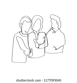 business team in continuous line drawing style, thin linear vector illustration