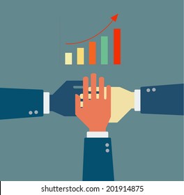 Business team cooperation with many hands stacked on top 