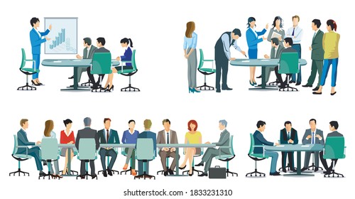 Business team at a cooperation, business meeting - illustration