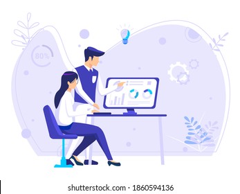 Business team cooperation in the office. exchange ideas at the office work desk. can be used for posters, web, social media banners. vector illustration