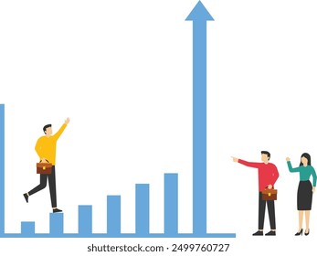 Business team creates the best results on the graph, Vector illustration in flat style

