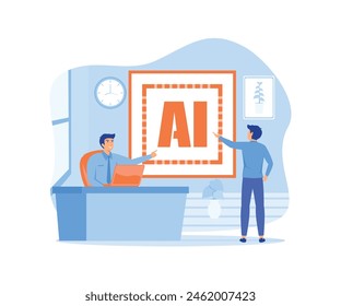 Business team creating artificial intelligence. Machine learning and artificial intelligence concept. flat vector modern illustration 