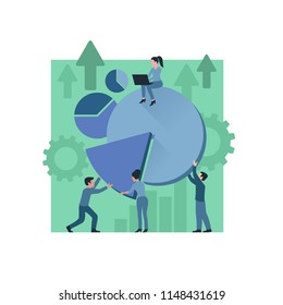 Business team and data analysis - group of people with big diagram - vector illustration