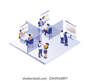 Business team data analysis isometric illustration
