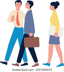 El equipo de negocios discute el problema. Colegas caminando y hablando