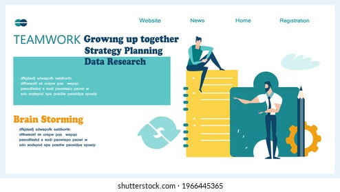 Business team discussing deal Flat design website or app page template. Financial services, banking, strategic planning, development, business solutions, consulting, data analyse, support and security