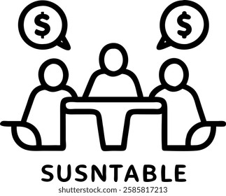 Business team discussing sustainable finance goals around green themed meeting table concept as Business team gathered around green themed meeting table discussing sustainable finance objectives symbo