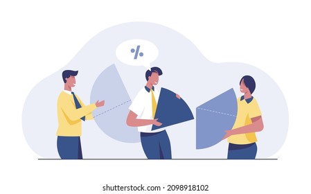 The business team divides the business pie chart.