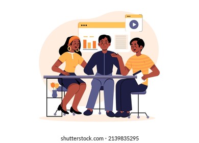 Business Team Doing Planning For Digital Marketing Illustration concept. Flat illustration isolated on white background.