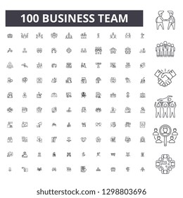Business team editable line icons, 100 vector set, collection. Business team black outline illustrations, signs, symbols