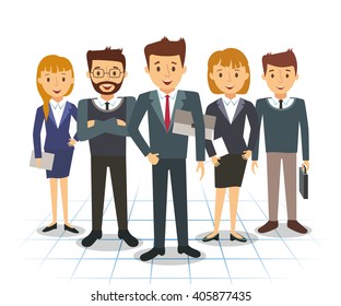 Business team of employees and the boss vector illustration