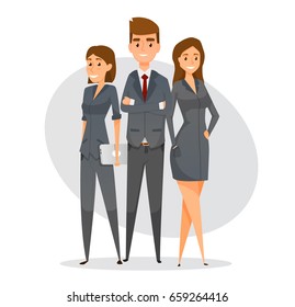 Business team of employees and the boss vector illustration. man and woman in suit. Dream team. Isolated on white background