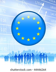 Business Team with European Union Flag Internet Button Original Vector Illustration