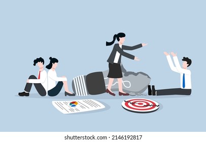 Business Team Failure To Reach Target, Loss Of Ideas To Finish Group Project, Confliction Between Coworkers,  Trouble In Working Team Concept. Colleagues Being In Bad Mood Due To Unsuccessful Work.