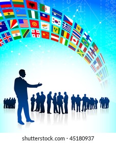 Business Team with Flags Banner Original Vector Illustration