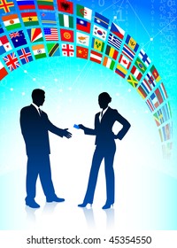 Business Team with Flags Banner Original Vector Illustration