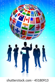 Business Team with Flags Globe Original Vector Illustration