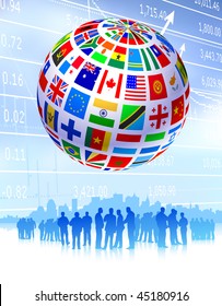 Business Team with Flags Globe Original Vector Illustration