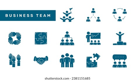 Business team flat icon set. Doodle teamwork community flat icon collections.