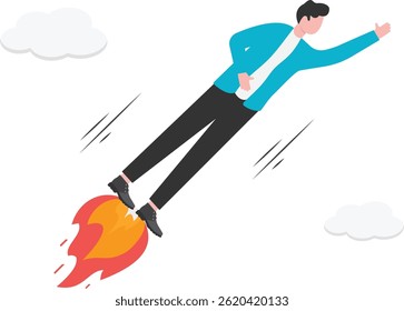 business team flying upwards stepping on flames,

