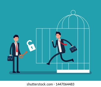 Business team and freedom from a cage. Vector illustration freedom business concept, Successful, Achievement, Flat cartoon characters design.