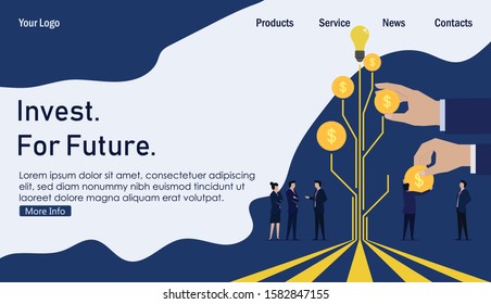 Business team get payment from their idea tree. Business Landing Page Template.