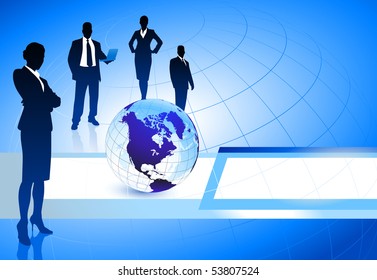 Business Team with Globe on Abstract Background Original Illustration