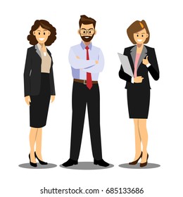 Business team, group of confident business people, cartoon flat-style vector illustration.