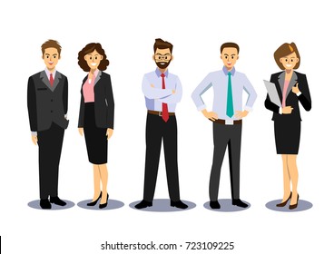 Business team, group of confident business people, cartoon flat-style vector illustration.