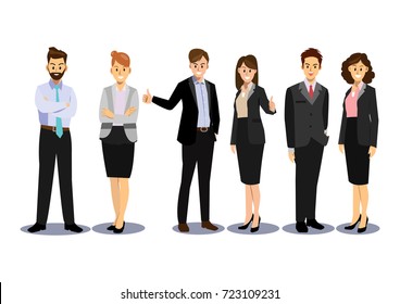 Business team, group of confident business people, cartoon flat-style vector illustration.