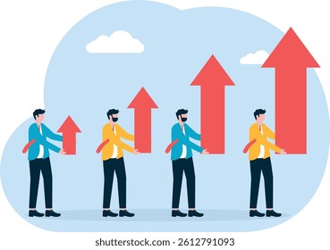 Business team group members carrying bar chart together, business concept illustration

