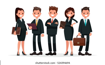 Business team. A group of people dressed in strict suit. Vector illustration in a flat style