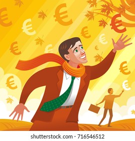 Business team harvest money from the money tree. Successful investing. Vector illustration