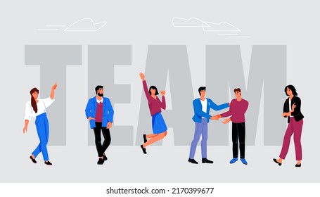 Business team header design with characters, flat vector illustration isolated. Company crew, our team concept for website template, header.