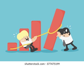 business team help falling graph