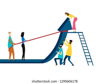 Business team holding up arrow isolated on white background. Vector illustration. Eps 10.