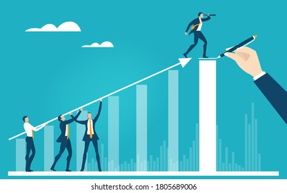 Business team holding arrow in order to keep business growing, support and develop business project, control, financial success,  advisory, solving the problems.  Business concept illustration.