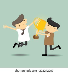 Business Team Holding A Gold Trophy,vector,illustrator