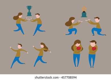 Business team holding trophy cartoon