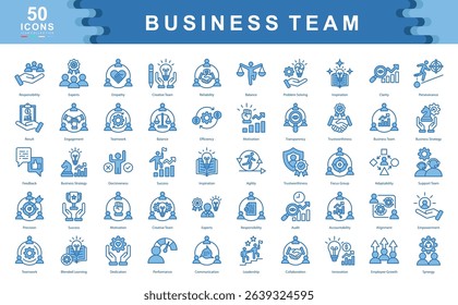 Business Team icon collection set. Simple blue vector illustration.