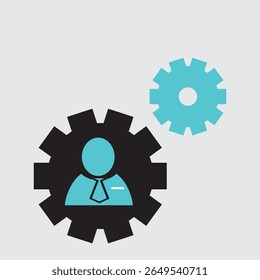 Business team icon with gears shows success, strategy, collaboration, and efficiency in the workspace with a professional aesthetic