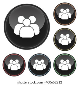 Business Team Icon Glossy Button Icon Set in With Various Color Highlights