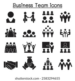 Business team icon set in glyph style
