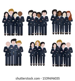 Business Team Icon Set. Multiracial Business Teams. Vector.