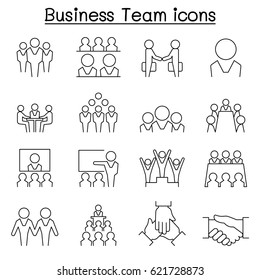 Business Team Icon Set In Thin Line Style