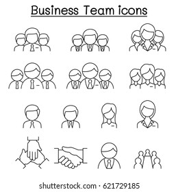 Business Team Icon Set In Thin Line Style