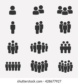 Business Team Icon Vector Set And Group Of People Icons Isolated On A White Background. Crowd Of People Black Silhouettes Simple. 