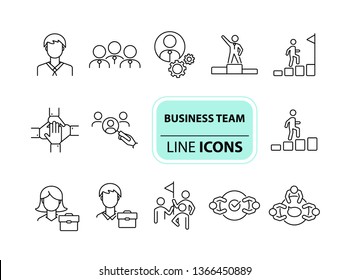 Business team icons. Line icons collection on white background. Meeting, cooperation, support. Company concept. Vector illustration can be used for topic like business, success, human resources