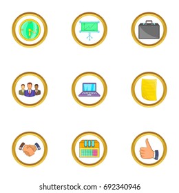 Business team icons set. Cartoon set of 9 business team vector icons for web isolated on white background